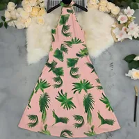 Elegant High Waist Printed Maxi Dress Sexy Sleeveless Necktie European Style Women's Fashion Dress Geometric Pattern Commute Style main image 2