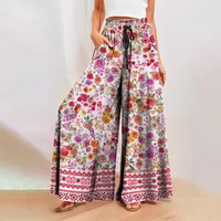 Fashionable Bohemian Print Casual Pants For Women Spring Summer New Arrival Vacation Style Elastic Micro Stretch Four Way Fabric main image 1