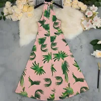 Elegant High Waist Printed Maxi Dress Sexy Sleeveless Necktie European Style Women's Fashion Dress Geometric Pattern Commute Style main image 3