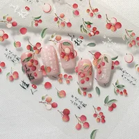 Preservation Style Fruit Design Nail Art Stickers Decorative Leaf Pattern Lychee Cute Pink Font Colorful Nail Stickers One Sheet main image 3