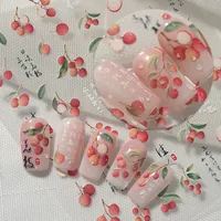 Preservation Style Fruit Design Nail Art Stickers Decorative Leaf Pattern Lychee Cute Pink Font Colorful Nail Stickers One Sheet main image 1