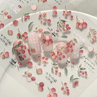 Preservation Style Fruit Design Nail Art Stickers Decorative Leaf Pattern Lychee Cute Pink Font Colorful Nail Stickers One Sheet main image 4