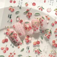 Preservation Style Fruit Design Nail Art Stickers Decorative Leaf Pattern Lychee Cute Pink Font Colorful Nail Stickers One Sheet main image 5
