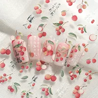 Preservation Style Fruit Design Nail Art Stickers Decorative Leaf Pattern Lychee Cute Pink Font Colorful Nail Stickers One Sheet main image 6