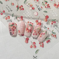 Preservation Style Fruit Design Nail Art Stickers Decorative Leaf Pattern Lychee Cute Pink Font Colorful Nail Stickers One Sheet main image 7