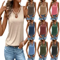 Summer   Independent Station Top New Women's  V-neck Sleeveless T-shirt  Foreign Trade Hot Sale main image 1