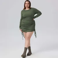 Autumn And Winter New Foreign Trade   Plus Size Women's Clothes Simple Elegant Dress Round Neck Pullover Skirt main image 3