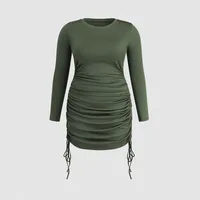 Autumn And Winter New Foreign Trade   Plus Size Women's Clothes Simple Elegant Dress Round Neck Pullover Skirt main image 4
