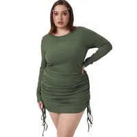 Autumn And Winter New Foreign Trade   Plus Size Women's Clothes Simple Elegant Dress Round Neck Pullover Skirt main image 5