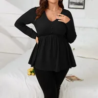 International Station Plus Size Women's V-neck Long-Sleeved T-shirt Autumn And Winter Elegant Fashionable All-Match Slim Top For Women sku image 3
