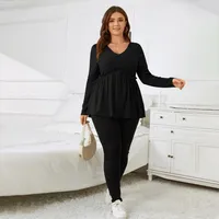International Station Plus Size Women's V-neck Long-Sleeved T-shirt Autumn And Winter Elegant Fashionable All-Match Slim Top For Women main image 4