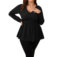International Station Plus Size Women's V-neck Long-Sleeved T-shirt Autumn And Winter Elegant Fashionable All-Match Slim Top For Women main image 5