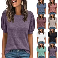 Foreign Trade    Solid Color Casual Top Round Neck Short Sleeve T-shirt Women's Clothing main image 1