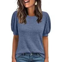 Foreign Trade    Solid Color Casual Top Round Neck Short Sleeve T-shirt Women's Clothing main image 2