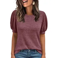 Foreign Trade    Solid Color Casual Top Round Neck Short Sleeve T-shirt Women's Clothing main image 4