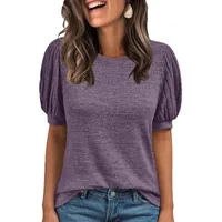 Foreign Trade    Solid Color Casual Top Round Neck Short Sleeve T-shirt Women's Clothing main image 5