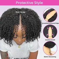 Wig Real Human Hair Natural Color V-Shaped Glueless Wig With Elastic Drawstring Small Curling Iron Set Human Wig main image 4