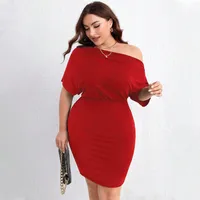 Plus Size Red For Women Dress Summer Cross-Shoulder Bag Hip Midi Skirt Mini Skirt main image 3