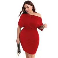 Plus Size Red For Women Dress Summer Cross-Shoulder Bag Hip Midi Skirt Mini Skirt main image 5