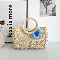 Summer Handmade Straw Bag Fresh Colorful Ball Paper String Woven Casual Beach Small Handbag In Stock Wholesale main image 1