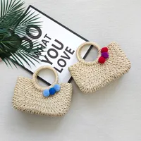 Summer Handmade Straw Bag Fresh Colorful Ball Paper String Woven Casual Beach Small Handbag In Stock Wholesale main image 2