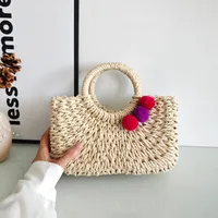 Summer Handmade Straw Bag Fresh Colorful Ball Paper String Woven Casual Beach Small Handbag In Stock Wholesale main image 3