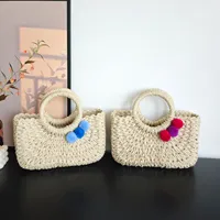 Summer Handmade Straw Bag Fresh Colorful Ball Paper String Woven Casual Beach Small Handbag In Stock Wholesale main image 4