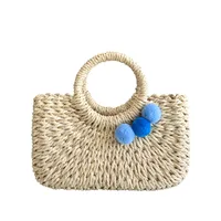 Summer Handmade Straw Bag Fresh Colorful Ball Paper String Woven Casual Beach Small Handbag In Stock Wholesale main image 5