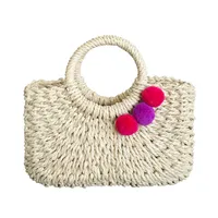 Summer Handmade Straw Bag Fresh Colorful Ball Paper String Woven Casual Beach Small Handbag In Stock Wholesale sku image 2