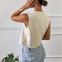 Sleeveless Short Vest Top Button Design Summer Fashion Casual Round Neck Polyester Fabric Coat With Pockets main image 2