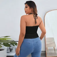 Plus Size Women's Slim-Fit Sexy Asymmetric Hem Halter Strapless Vest Solid Color Casual Style main image 4