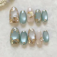 925 Sterling Silver Plated 3D Cat's Eye Pearl Fragments Diamond Fragments Ins Style Removable Wearable Nail Art 24 Pieces main image 1