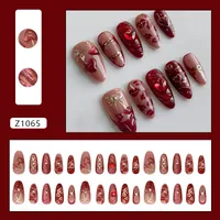 3D Cat Eye Heart-Shaped Cherry Hollow Bow French Style Removable Wearable Fake Nails Glue 30 Pieces Suit main image 2