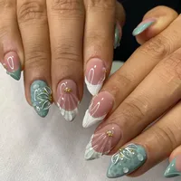 Detachable 3D Shell Pattern Green Camellia Pearl French Style Nail Decoration Multifunctional  INS Fashion main image 1