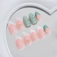 Detachable 3D Shell Pattern Green Camellia Pearl French Style Nail Decoration Multifunctional  INS Fashion main image 3