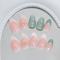 Detachable 3D Shell Pattern Green Camellia Pearl French Style Nail Decoration Multifunctional  INS Fashion main image 4