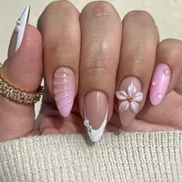3D Gentle Carving Lily Gradient Pearl Wave White Enhanced Nail Art Multifunctional Removable French Style Glitter Sweet 24 Pieces main image 1