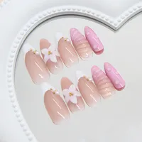3D Gentle Carving Lily Gradient Pearl Wave White Enhanced Nail Art Multifunctional Removable French Style Glitter Sweet 24 Pieces main image 3
