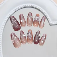 30 PCs Removable Shiny Pearl Gradient Butterfly Line Cat Eye Wearable Nail Tip Shiny Sweet Style Nail Art main image 4