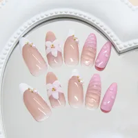 3D Gentle Carving Lily Gradient Pearl Wave White Enhanced Nail Art Multifunctional Removable French Style Glitter Sweet 24 Pieces main image 4