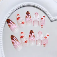 3D Detachable Bowknot Glitter Diamond Pearl Leopard Print Sexy Girl Nail Art Pieces Wearable Fake Nails 24 PCs Set main image 4