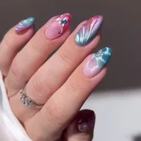 Blue Gradient Cat Eye 3D Wave Pressed Nail Ins Style Wearable Fake Nails 24 Pack Sweet Cool European Fashion main image 1