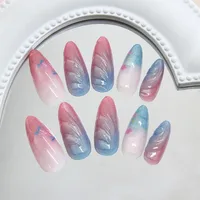 Blue Gradient Cat Eye 3D Wave Pressed Nail Ins Style Wearable Fake Nails 24 Pack Sweet Cool European Fashion main image 4