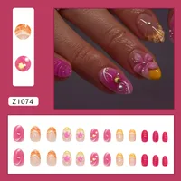Sweet Short Almond Nail Tip French Flower Pearl Shell Design Removable Shiny Nails 24 Pieces  Style main image 2