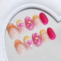 Sweet Short Almond Nail Tip French Flower Pearl Shell Design Removable Shiny Nails 24 Pieces  Style main image 3