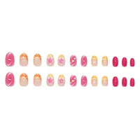 Sweet Short Almond Nail Tip French Flower Pearl Shell Design Removable Shiny Nails 24 Pieces  Style main image 5