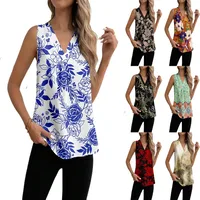 Summer New Fashion Sleeveless Floral Print Casual V-neck T-shirt Vest Women's Clothing European Style Comfortable Commuter Style main image 1