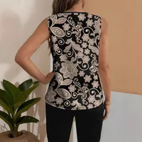 Summer New Fashion Sleeveless Floral Print Casual V-neck T-shirt Vest Women's Clothing European Style Comfortable Commuter Style main image 4