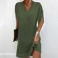 New Women's Spring Summer V-neck Pleated Batwing Sleeve Dress Elegant Commute City Style Knee-length Dress main image 1