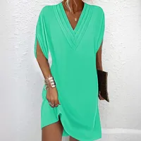 New Women's Spring Summer V-neck Pleated Batwing Sleeve Dress Elegant Commute City Style Knee-length Dress main image 2